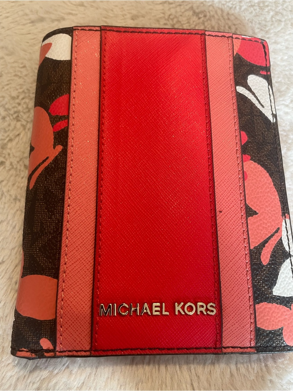 Michael Kors Red & Coral Floral Passport Wallet